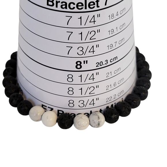 Lava Rock Howlite Bead Bracelet 7-9" Adjustable Unisex Black White, Gift Bag - Picture 10 of 12
